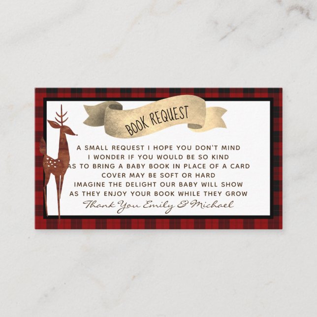 Buffalo Plaid Baby Shower Book Request Poem Enclosure Card (Front)