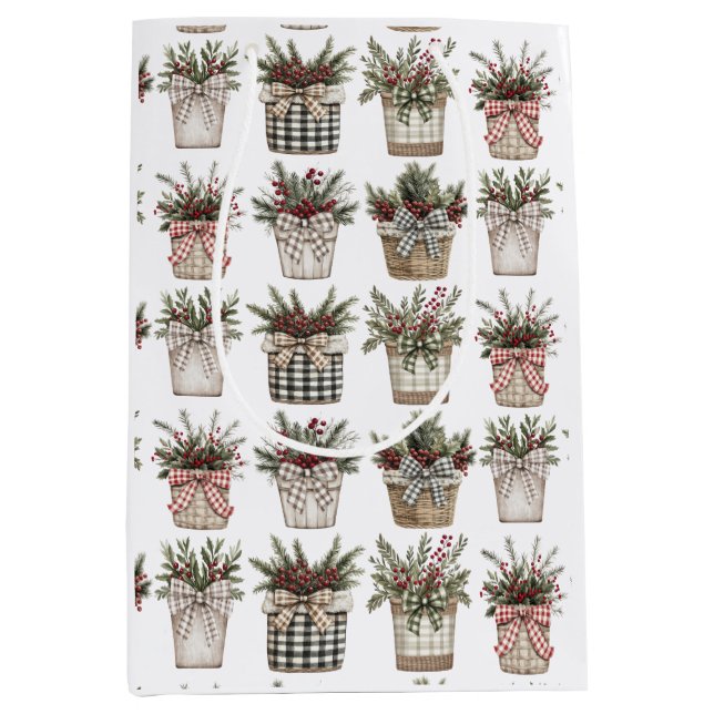 Buffalo Plaid Basket | Farmhouse Christmas   Medium Gift Bag (Front)