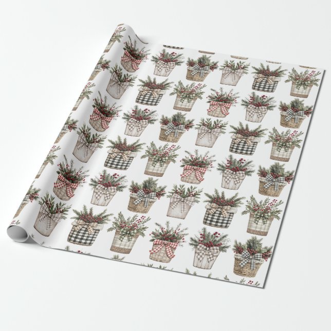 Buffalo Plaid Basket | Farmhouse Christmas   Wrapping Paper (Unrolled)