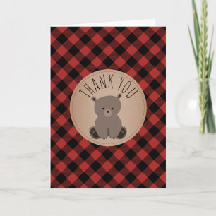 Buffalo Plaid Bear Cub Baby Shower Thank You Card