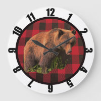 Buffalo Plaid Bear Man Cave Grosse Horloge
