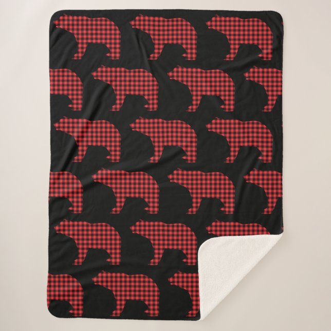 Buffalo Plaid Bear Sherpa Blanket (Front)