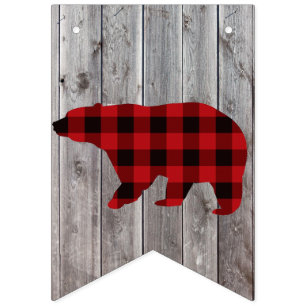 buffalo plaid bear wild one 1st birthday party bunting flags