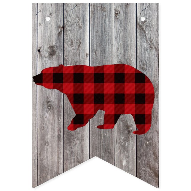 buffalo plaid bear wild one 1st birthday party bunting flags (First Flag)