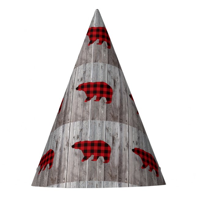 buffalo plaid bear wild one 1st birthday party party hat (Front)