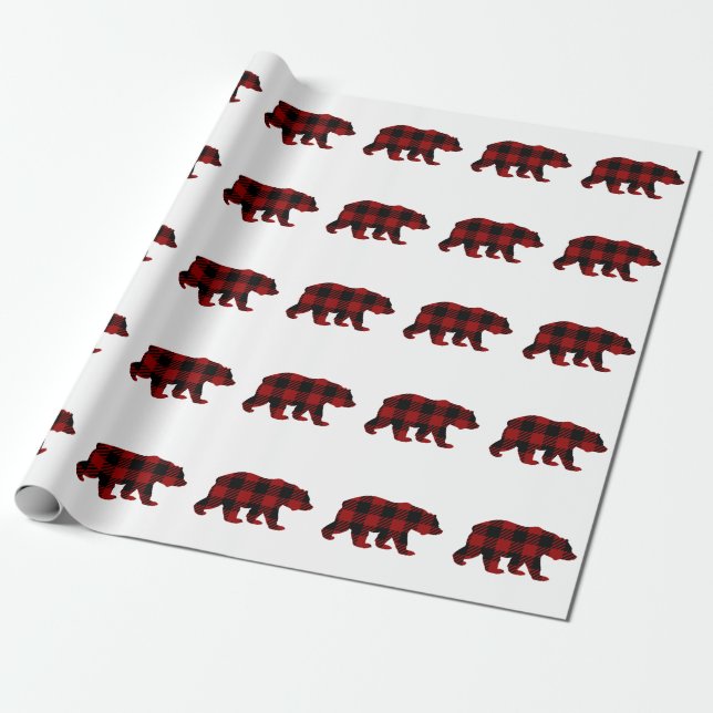 Buffalo Plaid Bear Wrapping Paper (Unrolled)