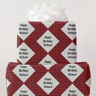 Buffalo Plaid Birthday Giftwrap Add Name Wrapping Paper