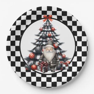 Buffalo Plaid Black and White Christmas Paper Plate