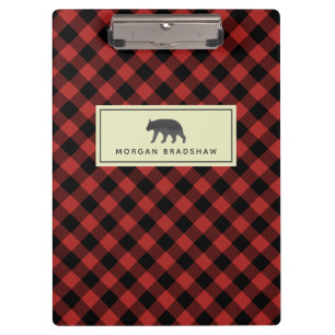 Buffalo Plaid Black Bear Personalized Clipboard