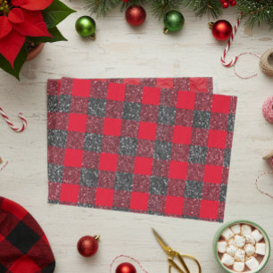 Buffalo Plaid Black Faux Glitter Tissue Paper