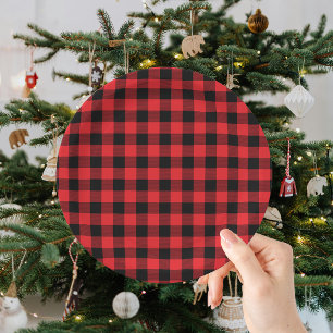 Buffalo Plaid Black Red Christmas Paper Plate