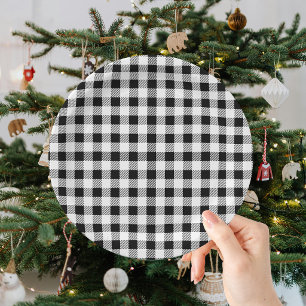 Buffalo Plaid Black White Christmas Paper Plate