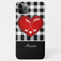  Buffalo Plaid Black white golf clubs red heart 