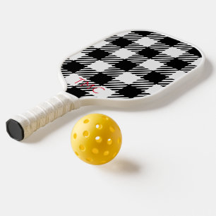 Buffalo Plaid Black White Red Initials Sports Pickleball Paddle