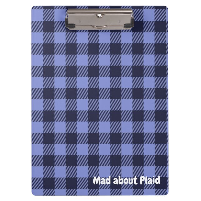 Buffalo Plaid Blue & Black Monogram Simple | Clipboard (Front)