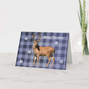 Buffalo Plaid Blue Woodland Deer Christmas Card
