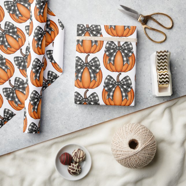 Buffalo Plaid Bowed Pumpkins  Wrapping Paper (Crafts)