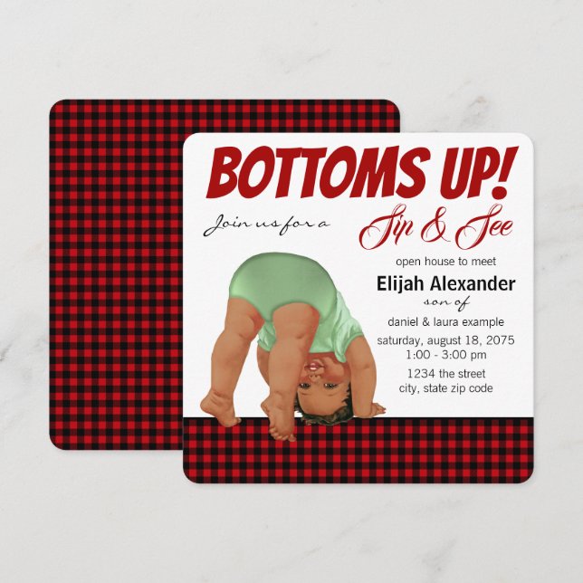 Buffalo Plaid Boy Sip and See Invitation (Front/Back)