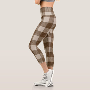 Buffalo Plaid Brown and Beige Beautiful Capri Leggings