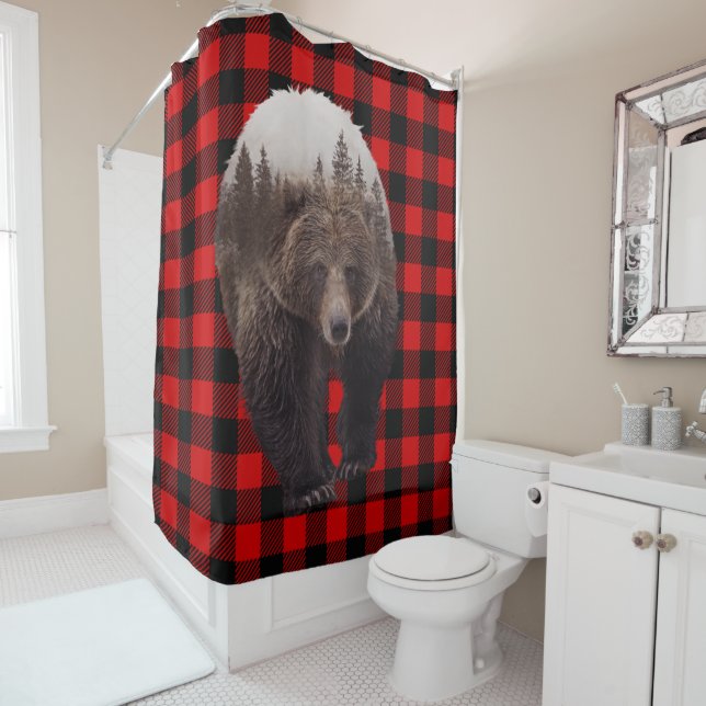 Buffalo Plaid Brown Bear Cabin Rustic  (In Situ)