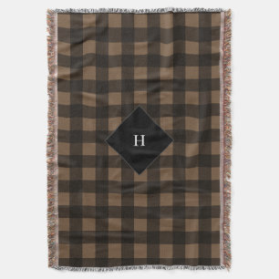 Buffalo Plaid Brown Monogram Throw Blanket