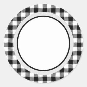 Buffalo Plaid, Buffalo Check Black and White Plaid Classic Round Sticker