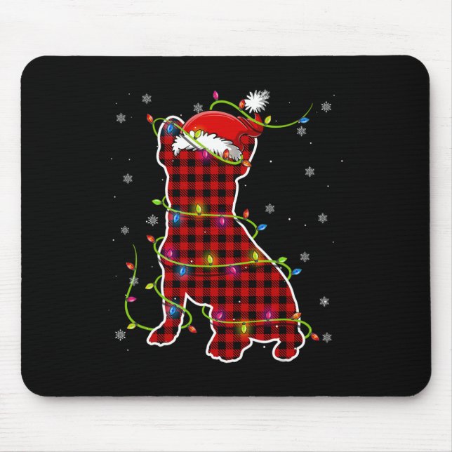 Buffalo Plaid Bulldog Santa Christmas Pajama Match Mouse Pad (Front)