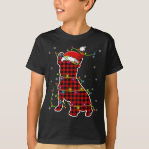 Buffalo Plaid Bulldog Santa Christmas Pajama Match T-Shirt