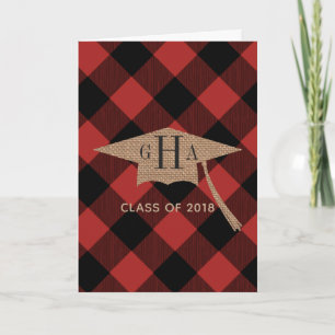 Buffalo Plaid Burlap Graduation Photo Announcement