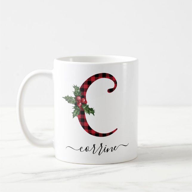 Buffalo Plaid C Monogramme Café de Noël Mug (Gauche)