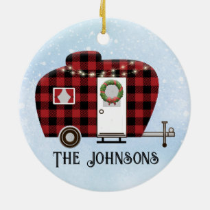 Buffalo Plaid Camper Christmas Ornament