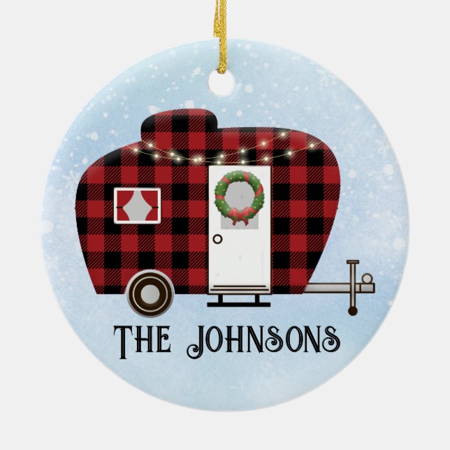Buffalo Plaid Camper Ornement de Noël (Dos)