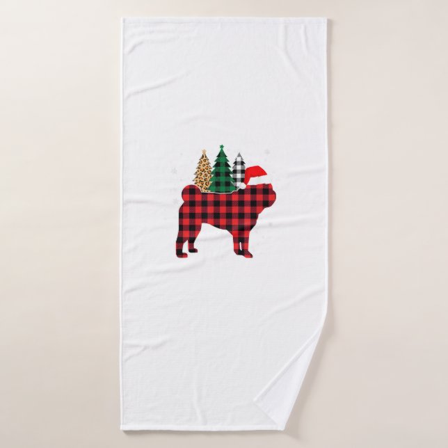 Buffalo Plaid Carlin chien arbre Empreinte de léop (Serviette de bain)
