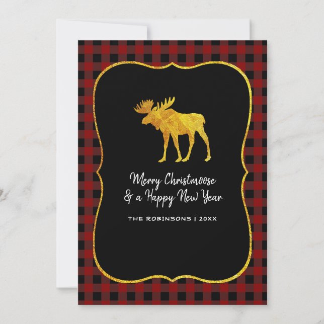 Buffalo Plaid Chalkboard Foil Christmas Photo Holiday Card (Front)