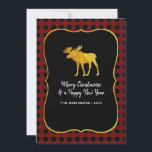 Buffalo Plaid Chalkboard Foil Christmas Photo Holiday Card<br><div class="desc">Rustic christmas greetings card featuring a buffalo plaid pattern and gold foil moose and acorns customizable to your event specifics. Square instagram photos are ideal.</div>