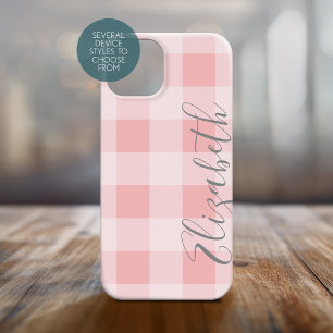 Buffalo Plaid Check Calligraphy CAN edit coral iPhone 15 Case
