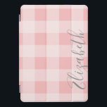 Buffalo Plaid Check Calligraphy CAN edit coral iPad Pro Cover<br><div class="desc">A modern,  farmhouse design with handwritten lettering font and a gingham pattern. Add your name or delete the text for a trendy,  popular look.</div>