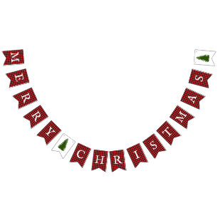 Buffalo Plaid Check Merry Christmas Bunting Flags