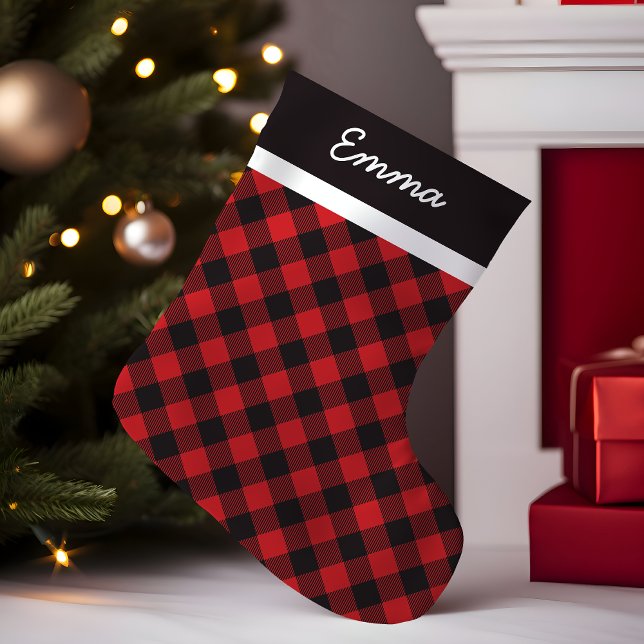 Buffalo Plaid Check Pattern Personalized Monogram Small Christmas Stocking (Creator Uploaded)