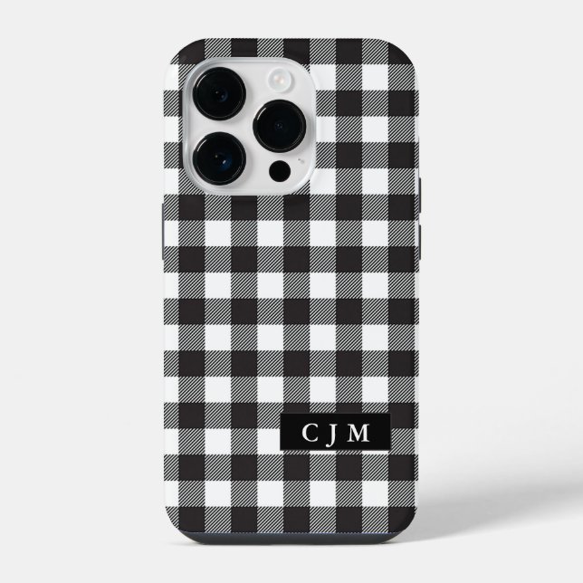 Buffalo Plaid Checked Pattern Monogrammed Simple iPhone Case (Back)