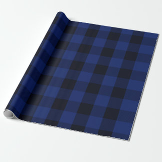 Buffalo Plaid Checks Black Blue Rustic Wrapping Paper
