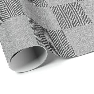 Buffalo Plaid Chequered Fabric Black and White Wrapping Paper