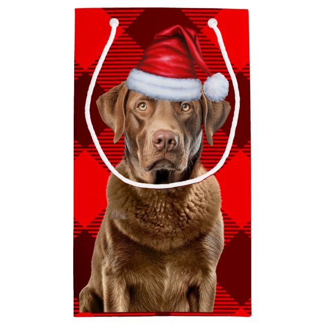 Buffalo Plaid Chesapeake Bay Christmas Dog Small Gift Bag (Back)