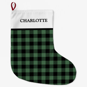Buffalo Plaid Christmas Black Green Large Christmas Stocking