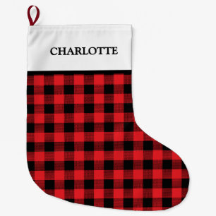 Buffalo Plaid Christmas Black Red Large Christmas Stocking