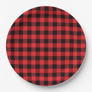 Buffalo Plaid Christmas Black Red Paper Plate