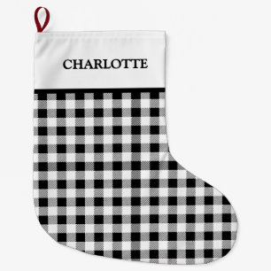 Buffalo Plaid Christmas Black White Large Christmas Stocking