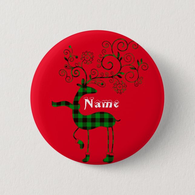 Buffalo Plaid Christmas Deer Thunder_Cove 2 Inch Round Button (Front)