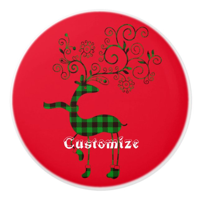 Buffalo Plaid Christmas Deer Thunder_Cove Ceramic Knob (Front)