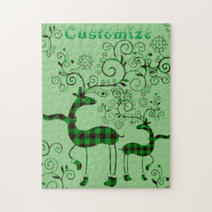 Buffalo Plaid Christmas Deer Thunder_Cove Jigsaw Puzzle